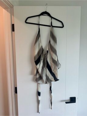 Rick Owens Beige and Black Silk Halter Camisole